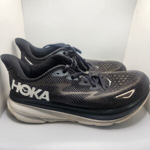 HOKA One One Clifton 9 Black White Sz 8.5B Women Lace Up Running Shoes Sneakers